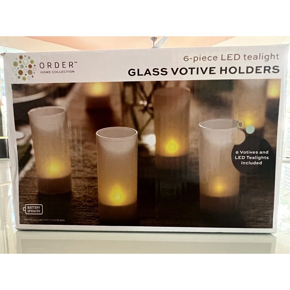 Pack of 6 LED Tealight Glass Votive Holder NEW Order - 4 in tall & 2 in wide